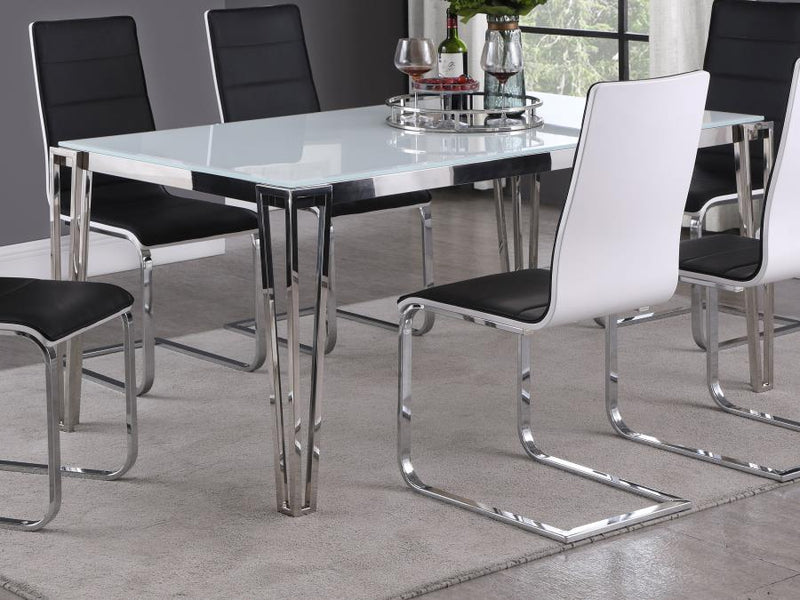 Mesa de comedor Pauline rectangular de 64 pulgadas con tapa de cristal y cromo