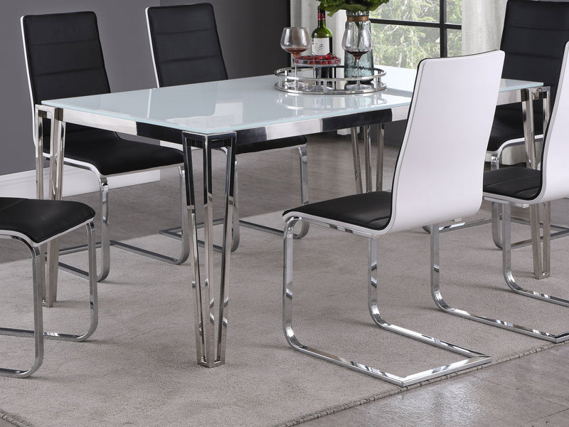 Mesa de comedor Pauline rectangular de 64 pulgadas con tapa de cristal y cromo