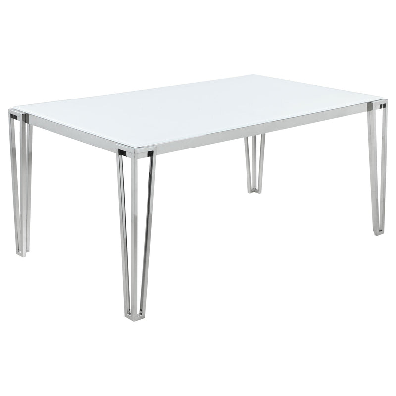 Mesa de comedor Pauline rectangular de 64 pulgadas con tapa de cristal y cromo