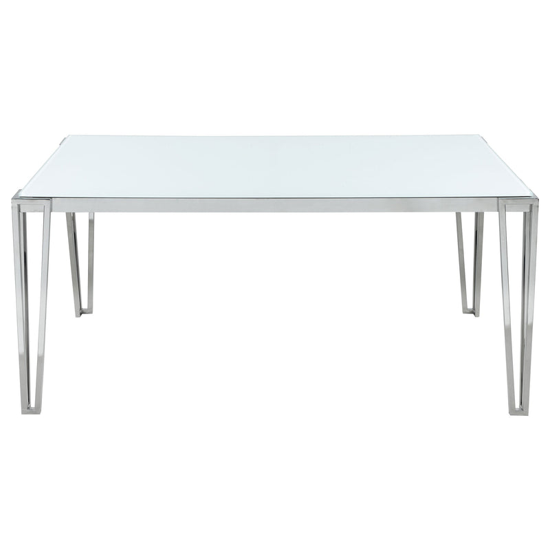 Mesa de comedor Pauline rectangular de 64 pulgadas con tapa de cristal y cromo