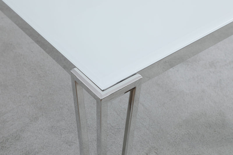 Mesa de comedor Pauline rectangular de 64 pulgadas con tapa de cristal y cromo