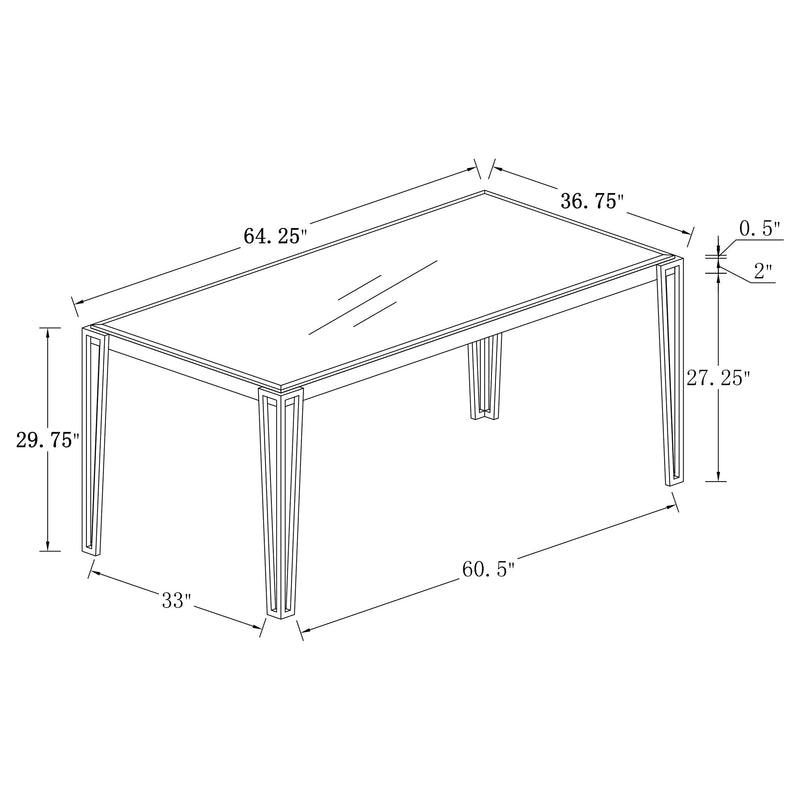 Mesa de comedor Pauline rectangular de 64 pulgadas con tapa de cristal y cromo