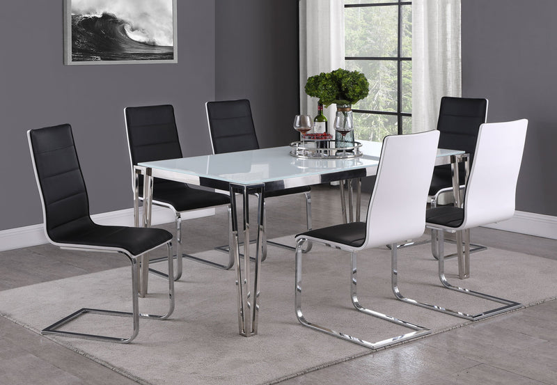 Mesa de comedor Pauline rectangular de 64 pulgadas con tapa de cristal y cromo
