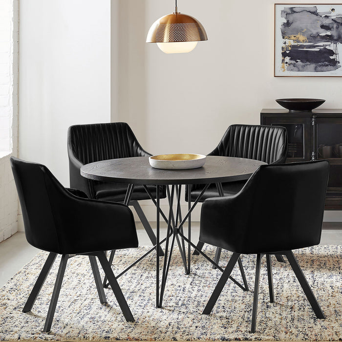 Arika Tufted Sloped Arm Swivel Dining Chair Black and Gunmetal