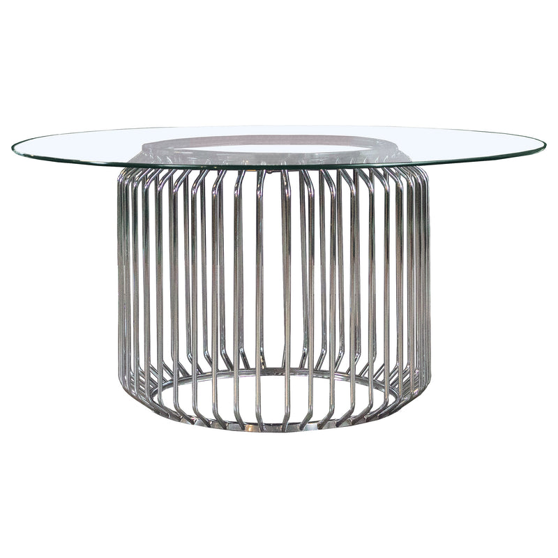 Mesa de comedor Veena redonda de metal con tope de cristal de 60 pulgadas, cromada