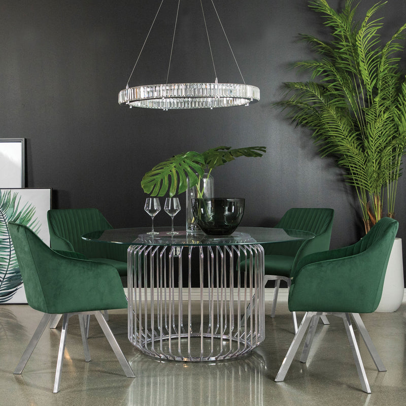 Mesa de comedor Veena redonda de metal con tope de cristal de 60 pulgadas, cromada