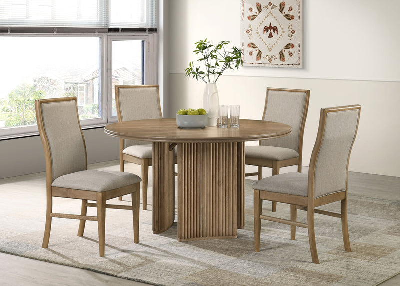 Adina 5-piece Round Dining Table Set Distressed Light Brown