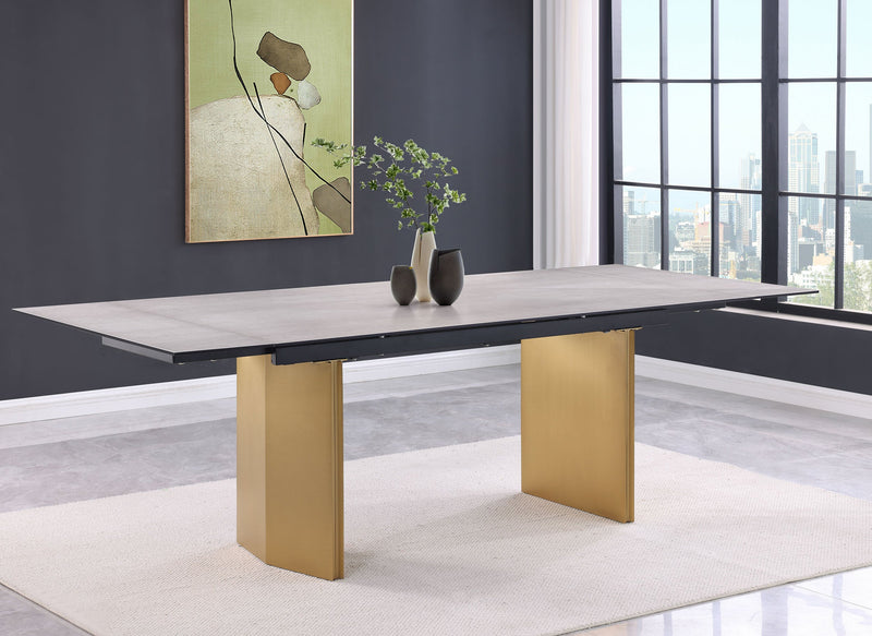 Mesa de comedor extensible con tapa de cristal de 97 pulgadas Vesa, color beige