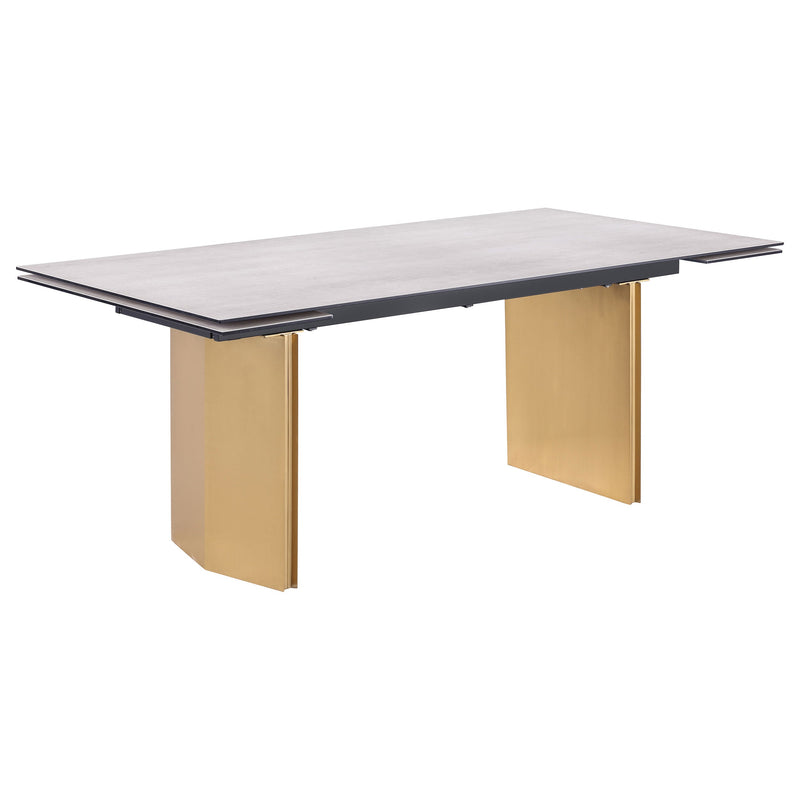Mesa de comedor extensible con tapa de cristal de 97 pulgadas Vesa, color beige