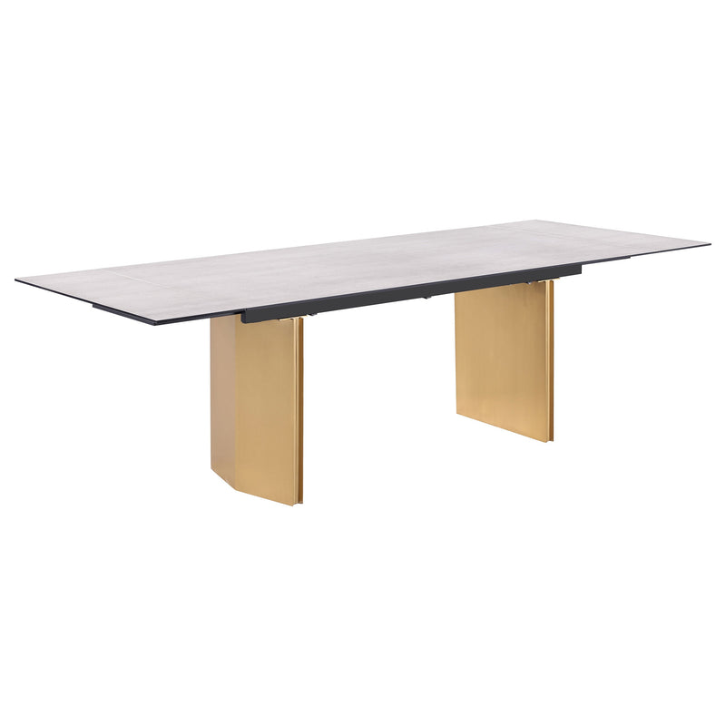 Mesa de comedor extensible con tapa de cristal de 97 pulgadas Vesa, color beige