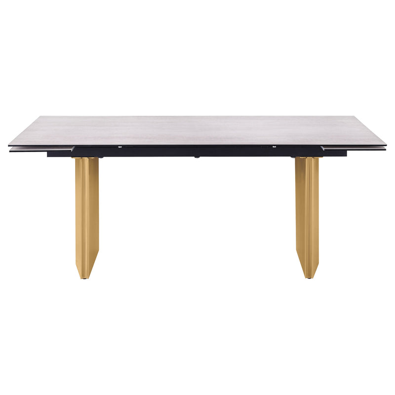 Mesa de comedor extensible con tapa de cristal de 97 pulgadas Vesa, color beige