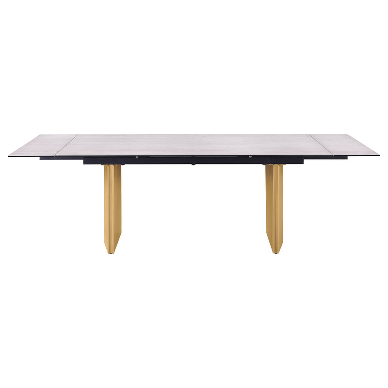Mesa de comedor extensible con tapa de cristal de 97 pulgadas Vesa, color beige