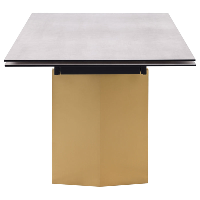 Mesa de comedor extensible con tapa de cristal de 97 pulgadas Vesa, color beige