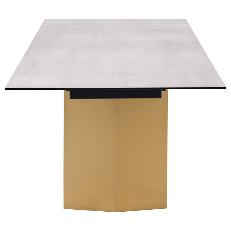 Mesa de comedor extensible con tapa de cristal de 97 pulgadas Vesa, color beige
