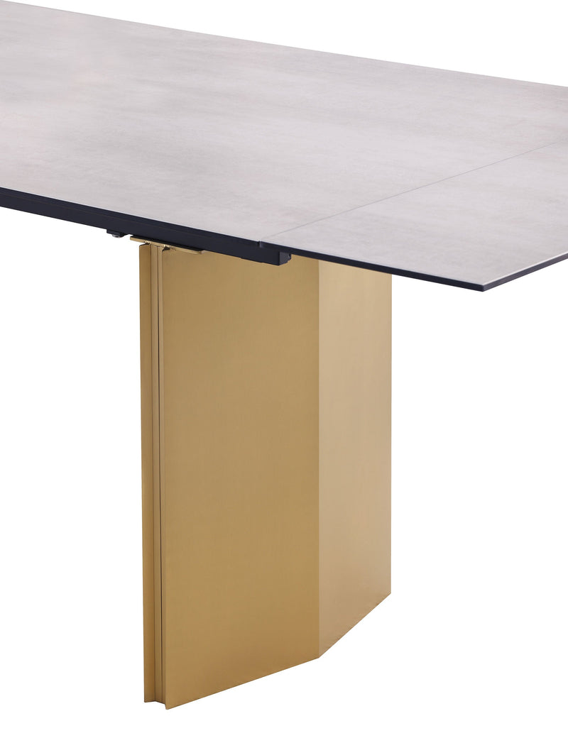 Mesa de comedor extensible con tapa de cristal de 97 pulgadas Vesa, color beige