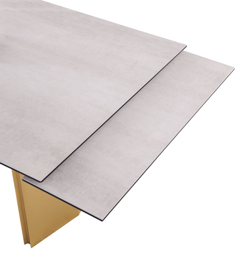 Mesa de comedor extensible con tapa de cristal de 97 pulgadas Vesa, color beige