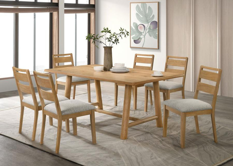 Juego de comedor rectangular de 7 piezas de madera Duncan en roble lavado