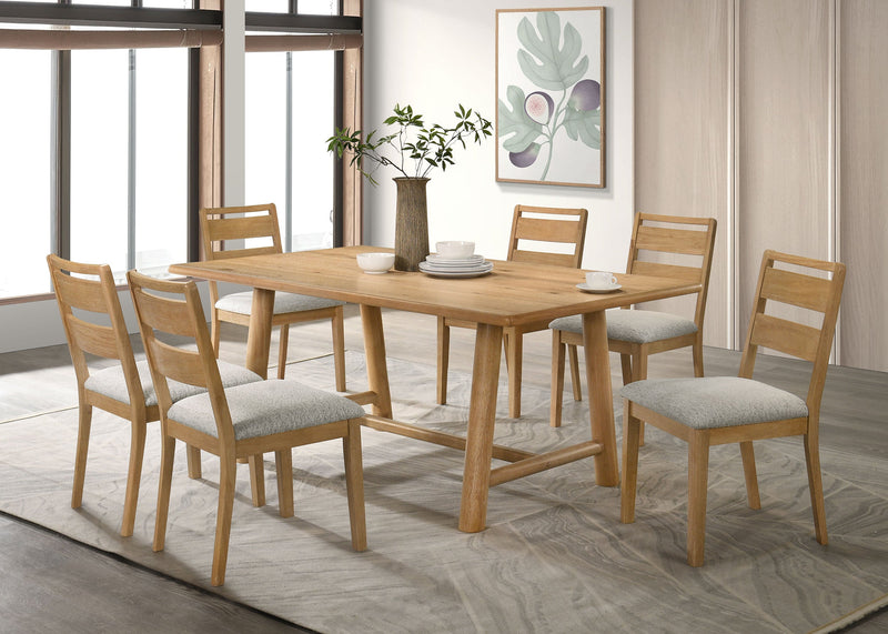 Juego de comedor rectangular de 7 piezas de madera Duncan en roble lavado