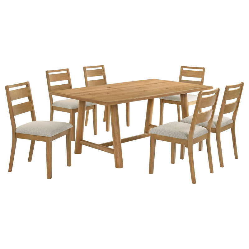 Juego de comedor rectangular de 7 piezas de madera Duncan en roble lavado