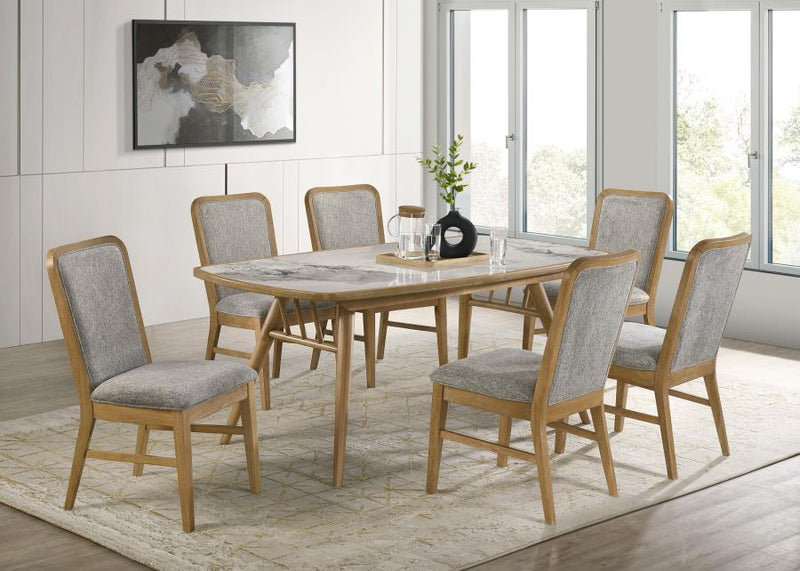 Juego de comedor rectangular Croyden de 7 piezas, madera natural envejecida