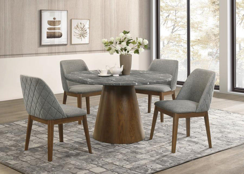 Juego de comedor redondo Franklin de 5 piezas gris y roble oscuro