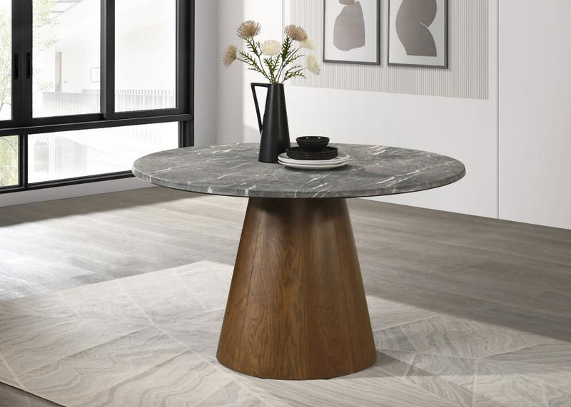 Mesa de comedor redonda Franklin de 50 pulgadas, gris y roble oscuro