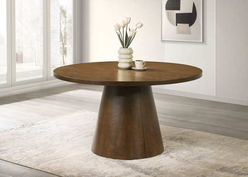 Mesa de comedor redonda de madera con pedestal Franklin de 54 pulgadas, color marrón oscuro