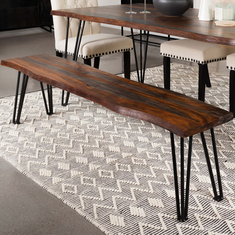 Banco de comedor Neve Live Edge de madera con patas de horquilla de palisandro gris