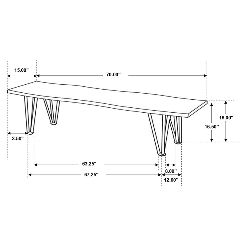Banco de comedor Neve Live Edge de madera con patas de horquilla de palisandro gris