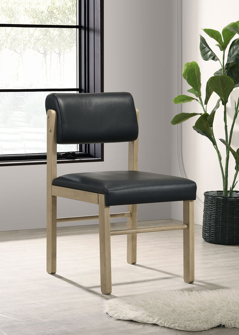 Silla auxiliar de comedor tapizada Kehoe, negra y roble natural (juego de 2)