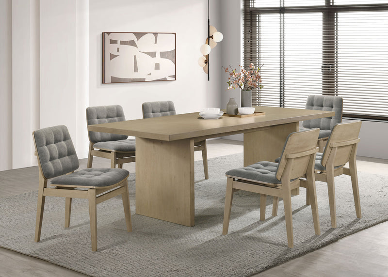 Decker juego de comedor rectangular de 7 piezas de 82 pulgadas, gris y roble natural