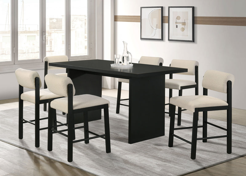 Juego de comedor rectangular Decker de 7 piezas de 70 pulgadas de altura de mostrador, color crema y negro