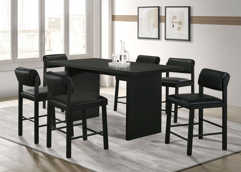 Juego de comedor rectangular Decker de 7 piezas y 70 pulgadas de alto mostrador, color negro