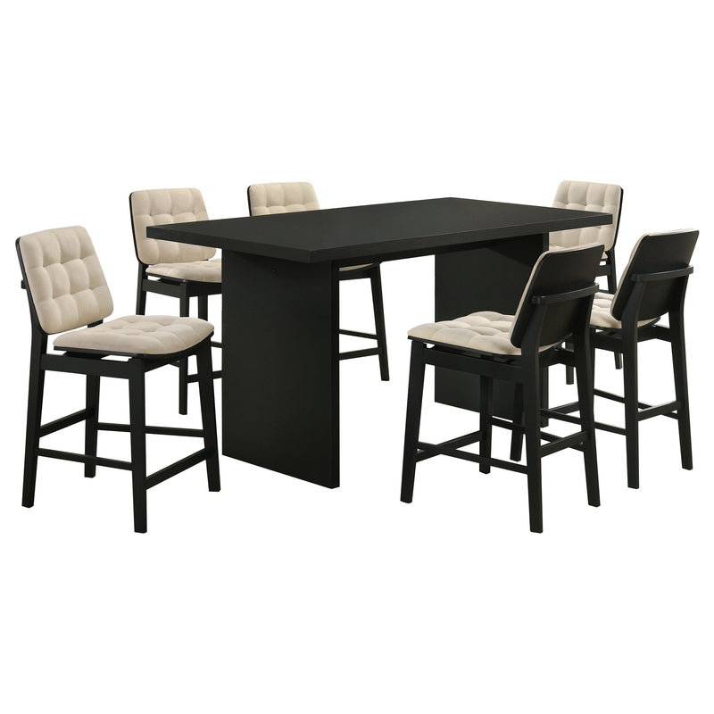 Juego de comedor rectangular Decker de 7 piezas y 70 pulgadas de alto, color crema y negro