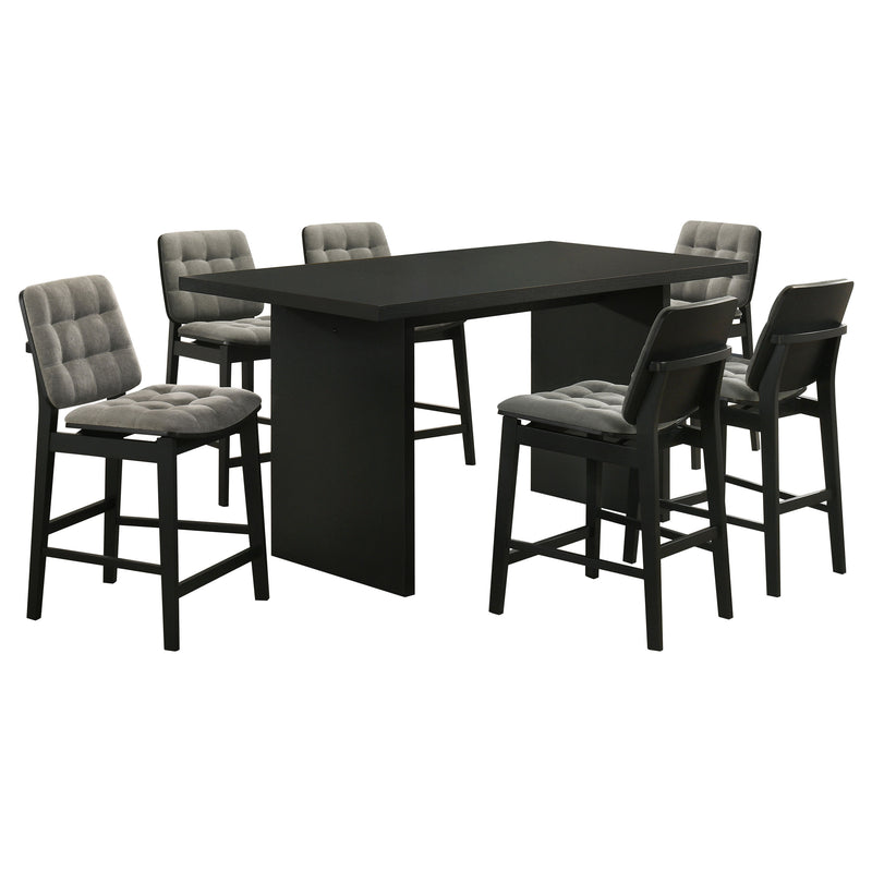 Juego de comedor rectangular Decker de 7 piezas de 70 pulgadas de altura de mostrador gris y negro