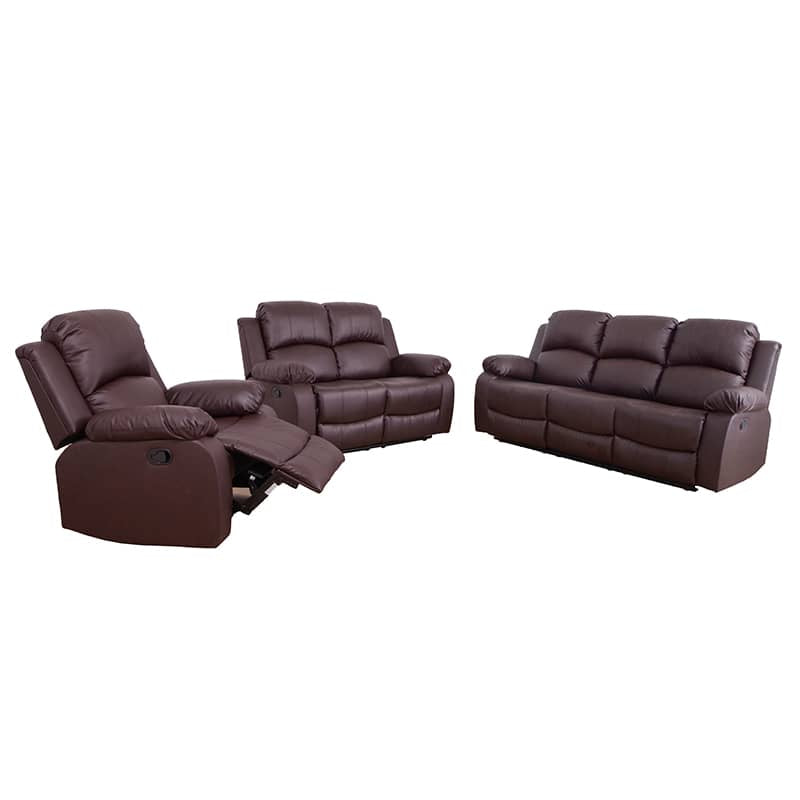 Sofá de sala de estar de 3 piezas de cuero sintético y PVC negro