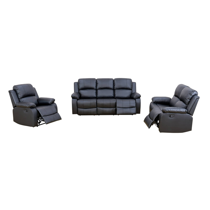 Sofá de sala de estar de 3 piezas de cuero sintético y PVC negro