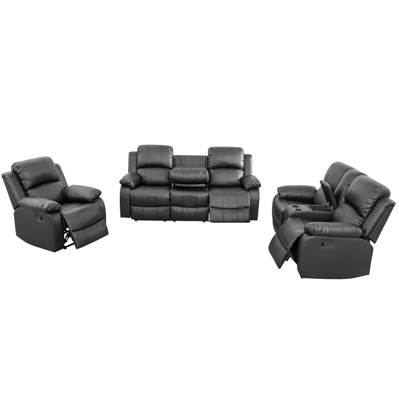 Black Semi PU And PVC 3-Piece Couch Living Room Sofa