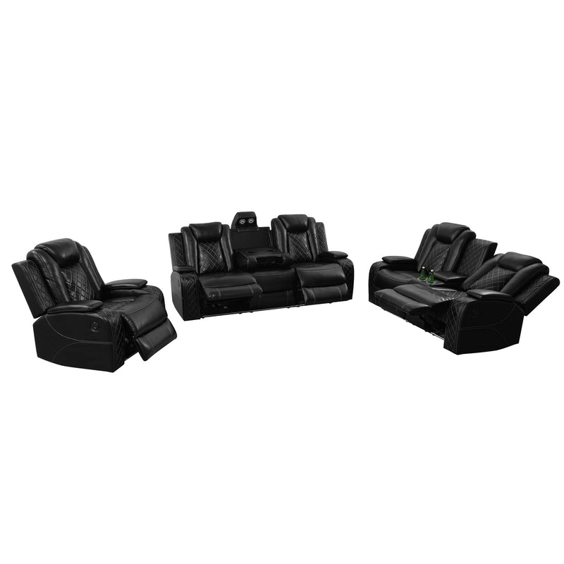 Juego de sofás reclinables de sala de estar de 3 piezas de cuero negro transpirable