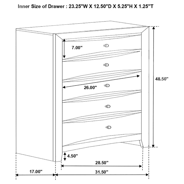 Briana Rectangular 5-drawer Chest Black