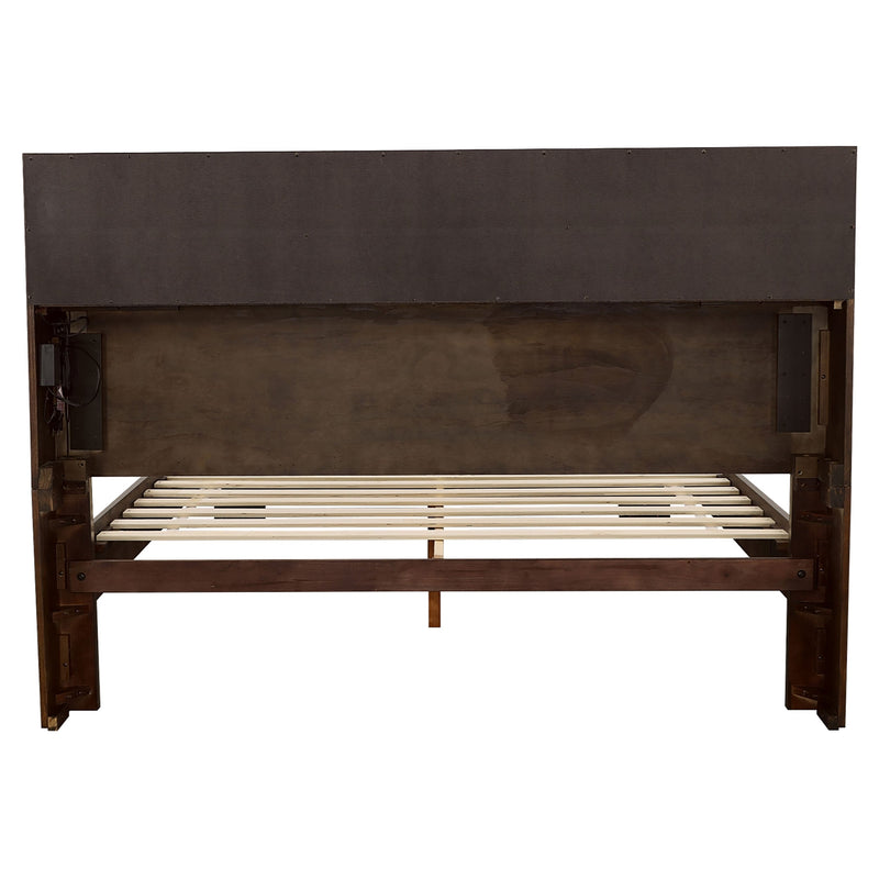 Cama con librero y almacenamiento con luces LED Jessica Wood, Capuchino