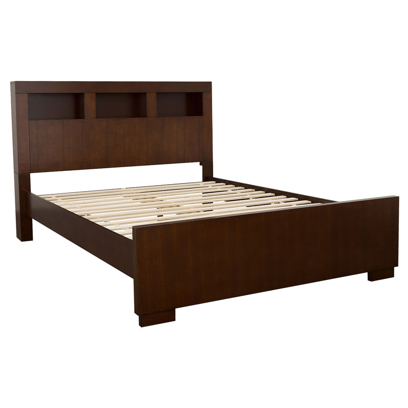Cama con librero y almacenamiento con luces LED Jessica Wood, Capuchino