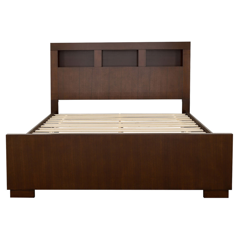 Cama con librero y almacenamiento con luces LED Jessica Wood, Capuchino