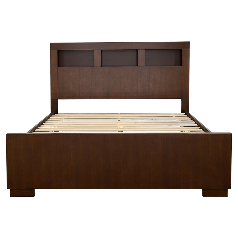Cama con librero y almacenamiento con luces LED Jessica Wood, Capuchino