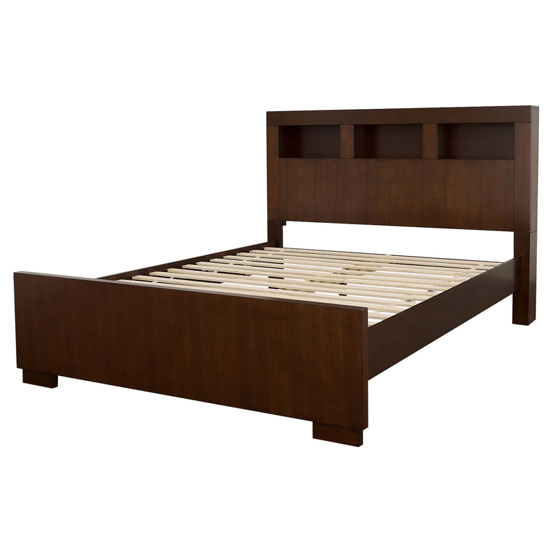 Cama con librero y almacenamiento con luces LED Jessica Wood, Capuchino