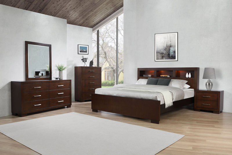 Cama con librero y almacenamiento con luces LED Jessica Wood, Capuchino