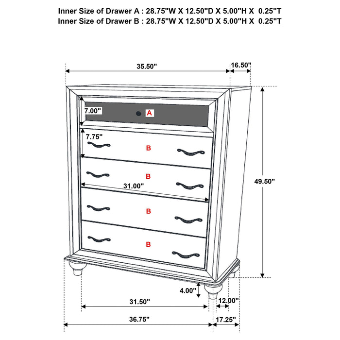 Barzini 5-drawer Rectangular Chest Black