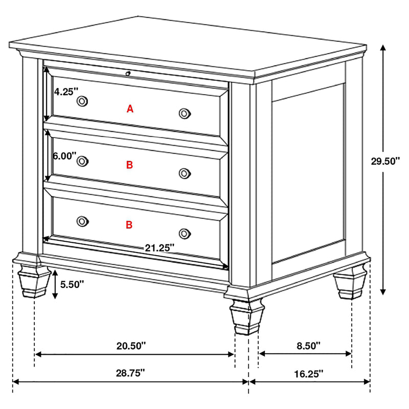 Sandy Beach 3-drawer Nightstand