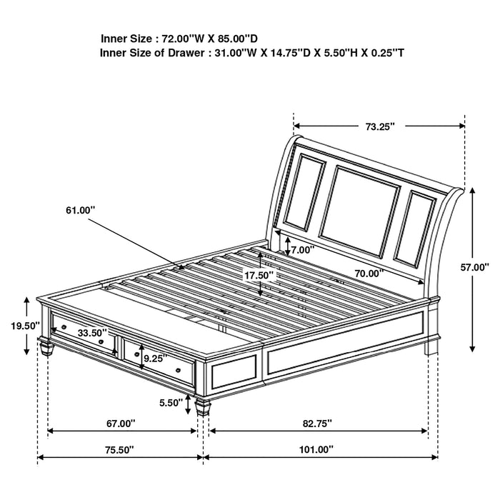 Sandy Beach Storage Bedroom Set with Sleigh Headboard