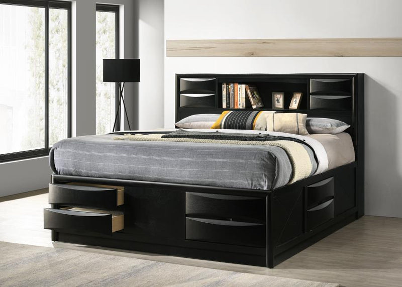 Cama con estantería de almacenamiento de madera Briana
